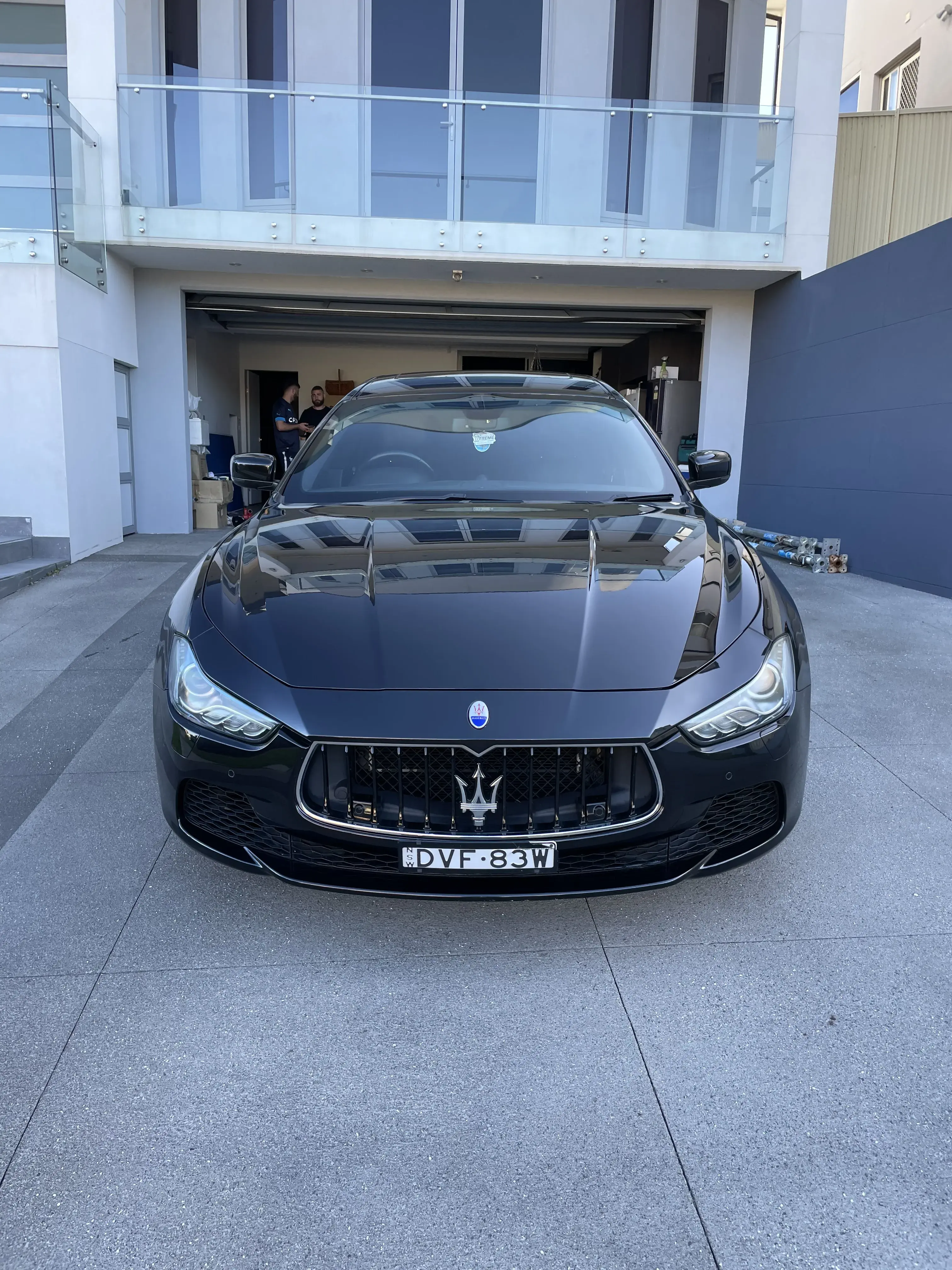 Maserati Ghibli black polished front after professional wrap removal by 3Stage Car Care Sydney